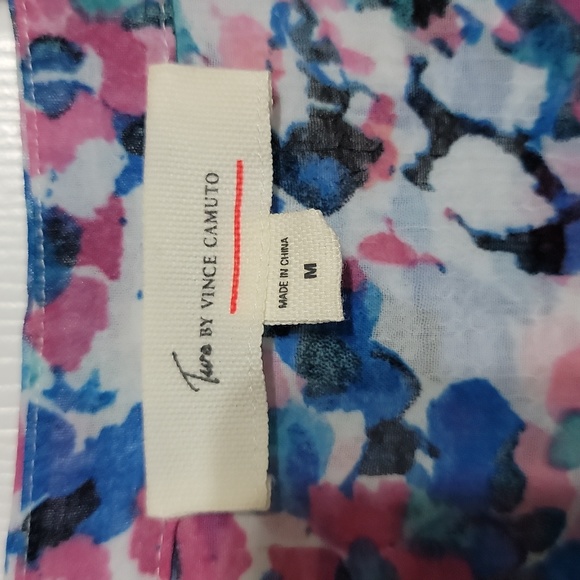 Two by Vince Camuto Blue & Pink Sheer Floral Long Sleeve Dress Women's Size M - Picture 2 of 8